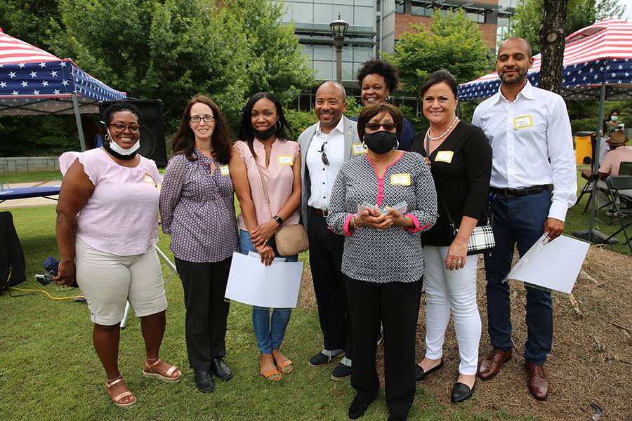 The School of Civil and Environmental Engineering business office receiving the Staff Innovation and Process Improvement award.