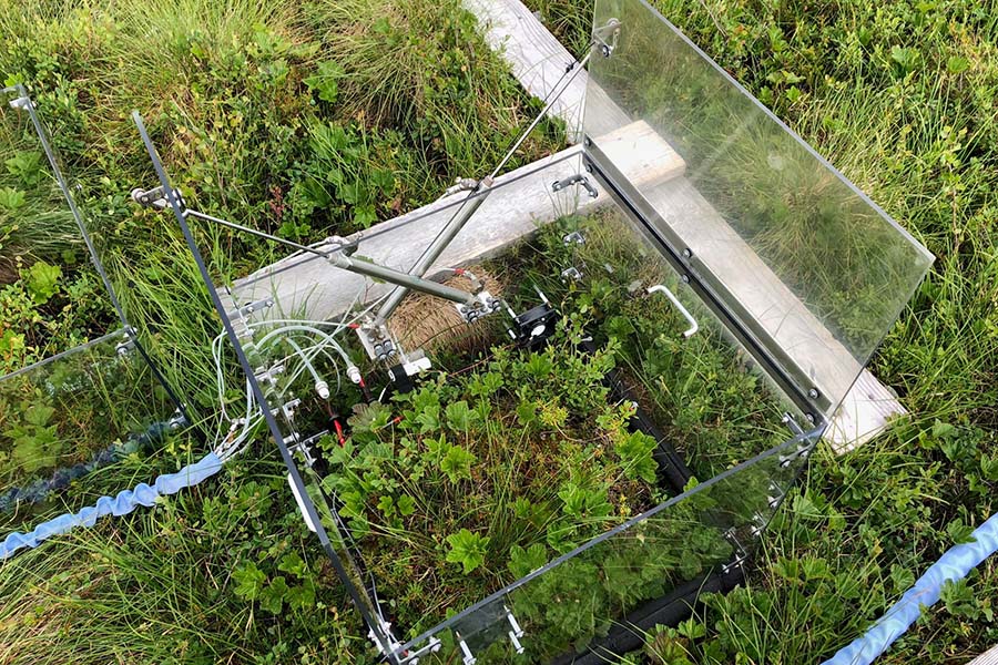 Using a series of test plots like this one, researchers sampled cumulative respiration from the tundra microbial communities during the month following removal of the soil cores. (Photo: Ted Schuur, Northern Arizona University)