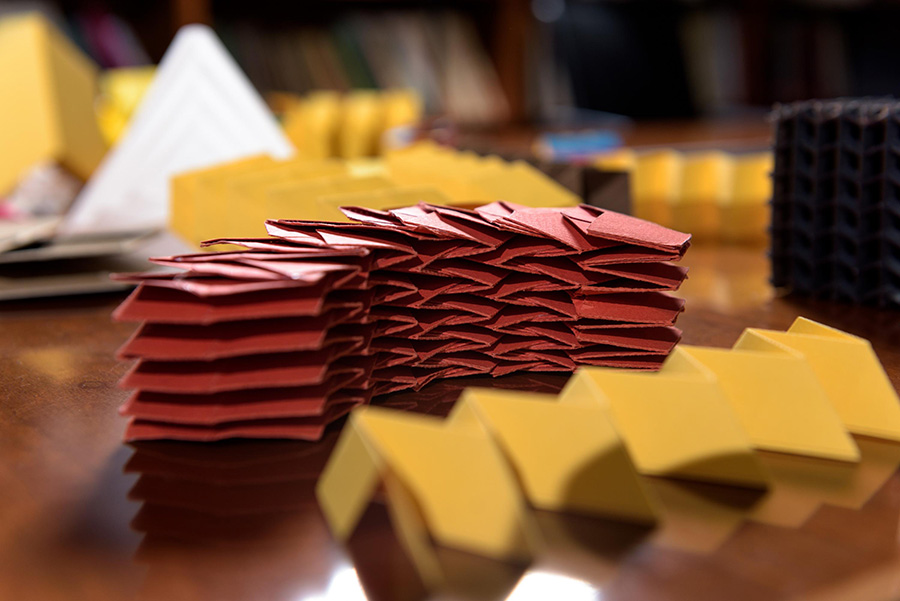 An assortment of origami structures that can be designed in new software created by Glaucio Paulino and graduate student Ke Liu. (Photo: Rob Felt)