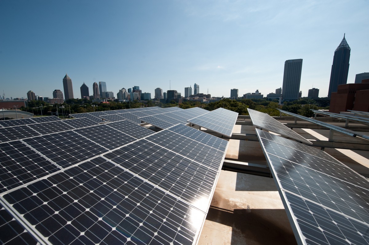 Solar panels on the rooftop of Clough Commons