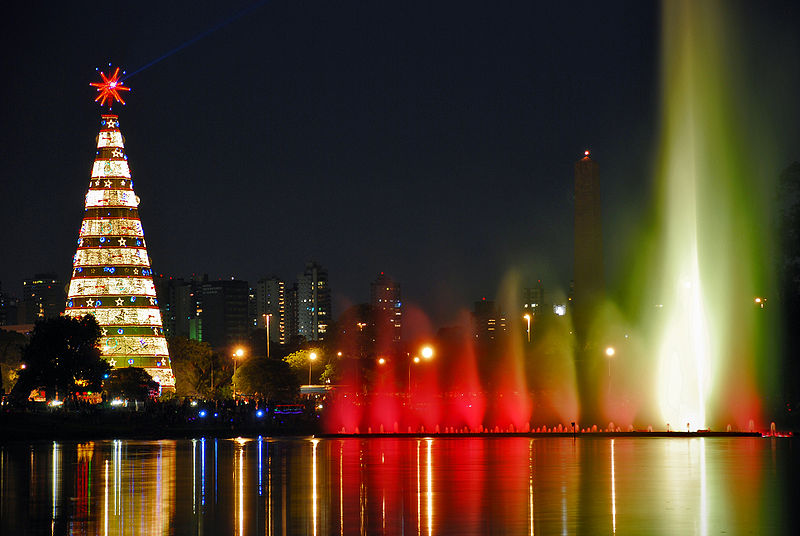 Holiday decorations constructed using GTSTRUDL software at the Ibirapuera Park lagoon in Sao Paulo, Brazil.