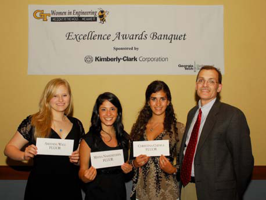 Georgia Tech WIE, Fluor Scholarship award recipients (L-R) Amanda Wall (CEE '12), Maysa Nassereddin (CEE '12), and Cristina Chinea (ME '13). Also pictured, Ron Stuff.