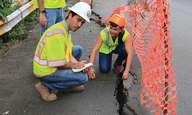 Alejandro Martinez collects data in Mexico after a major earthquake in September 2017. Martinez, MSCE 2012, Ph.D. 2015, was part of a team from the Geotechnical Extreme Events Reconnaissance Association that traveled to the impact zone to gather “perishable” data about the earthquake to help scientists and engineers prepare for future events. (Photo Courtesy of Geotechnical Extreme Events Reconnaissance Association via the Georgia Tech Alumni Magazine)