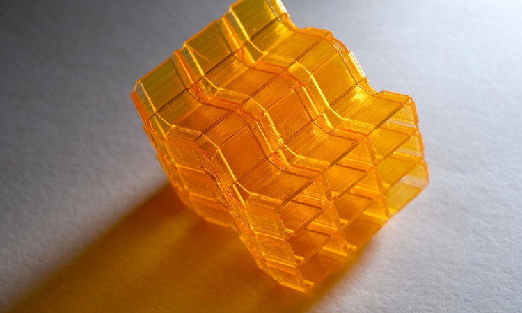 Closeup of an origami structure created through Digital Light Processing 3D printing. (Photo: Christopher Moore)