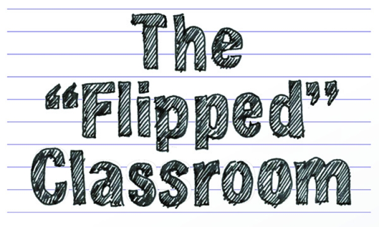 The "flipped" classroom - drawing of an upside down school desk on a piece of notebook paper.