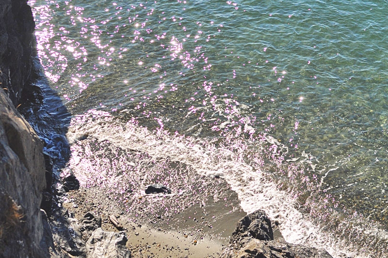 Light reflecting off of an ocean shore line